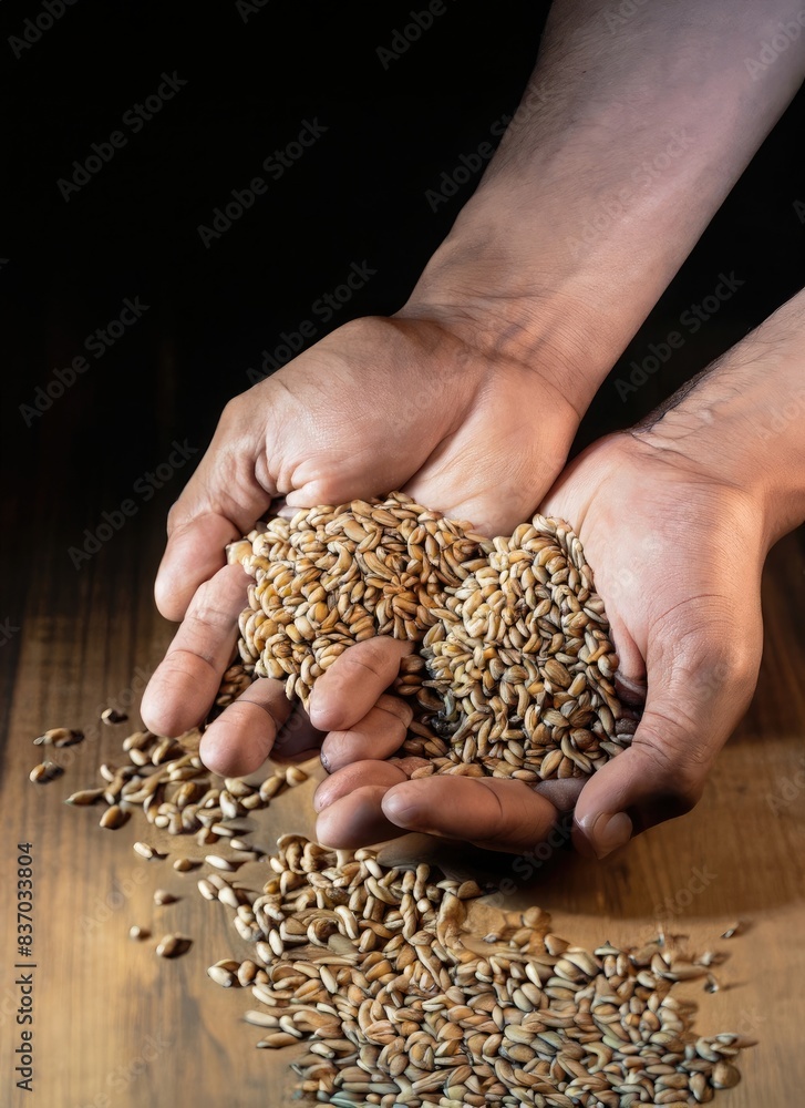 Hands holding handful of barley Hands holding handful of barley