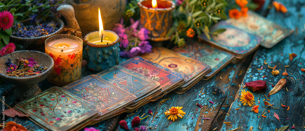Enchanting Tarot Card Reading with Candles and Herbal Magic