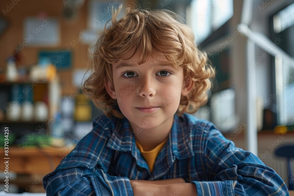 Child learning about wind and solar energy, educational context, clean background Child learning about wind and solar energy, educational context, clean background