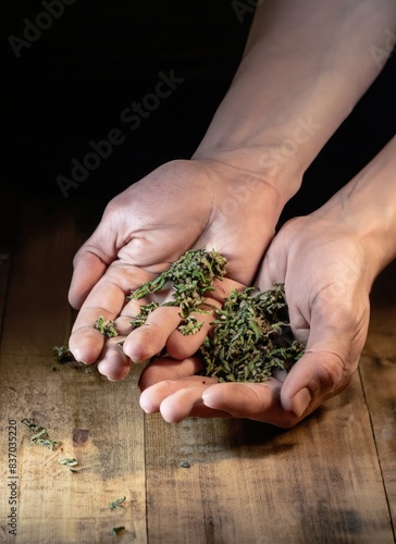 Hands holding handful of catnips