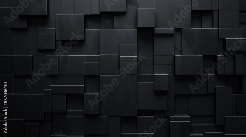 Textured Black 3D Blocks Design. A creative display of various sized 3D blocks with a distinct black texture that gives depth and complexity to the image.