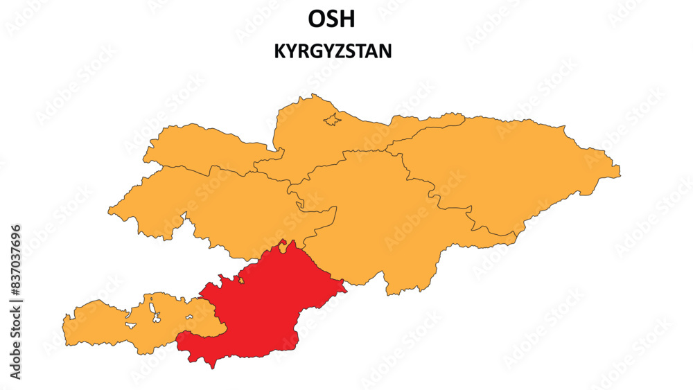 Obraz premium Osh Map in Kyrgyzstan. Vector Map of Kyrgyzstan. Regions map of Kyrgyzstan.
