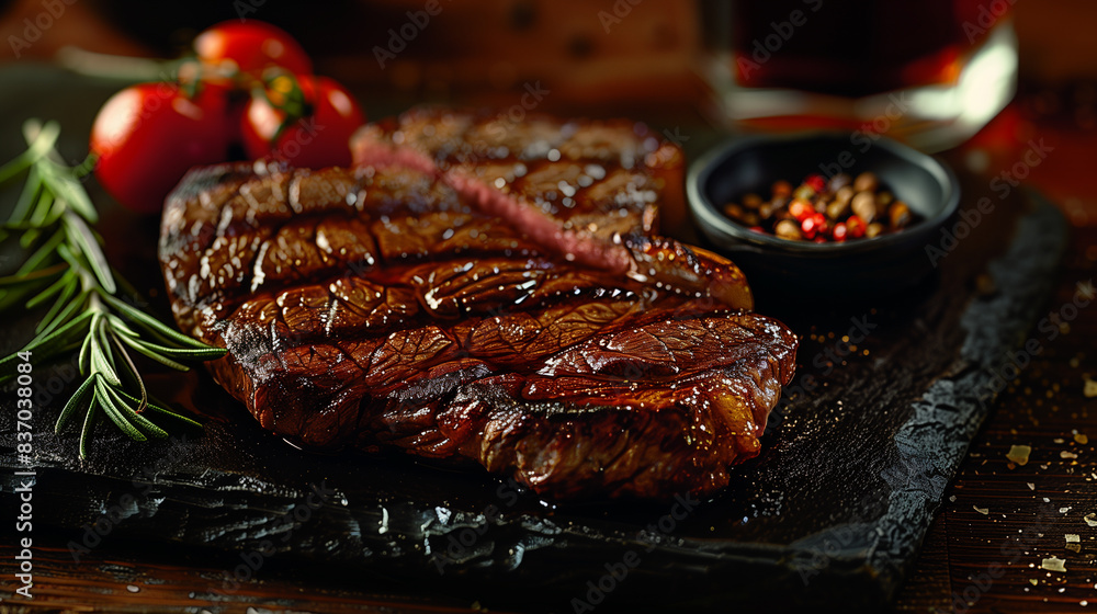 dinner for two with steaks of stone plate. cope space. dinner for two with steaks of stone plate. cope space.