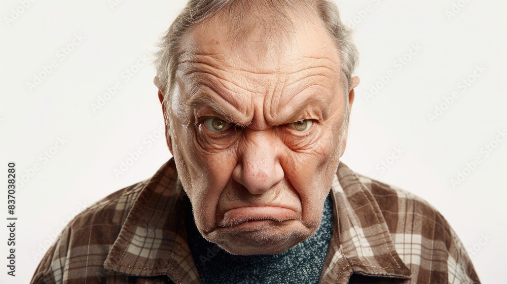 A high-resolution image of a person showing a disgusted expression, nose wrinkled, isolated on a white background with clipping path A high-resolution image of a person showing a disgusted expression, nose wrinkled, isolated on a white background with clipping path