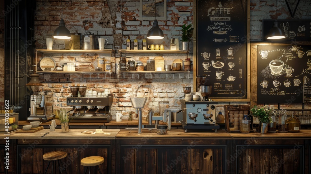 The rustic coffee bar counter