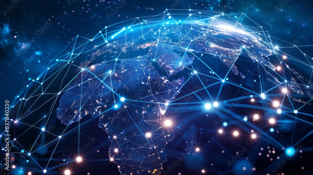 Digital world globe centered on Africa, concept of global network