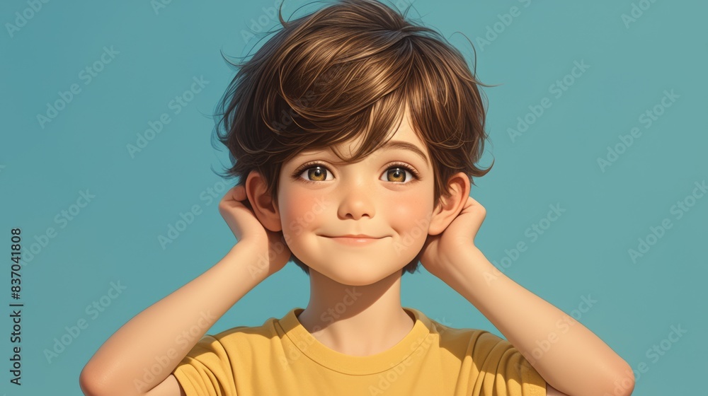 A joyful portrait of a smiling boy, surrounded by vibrant warm background A joyful portrait of a smiling boy, surrounded by vibrant warm background