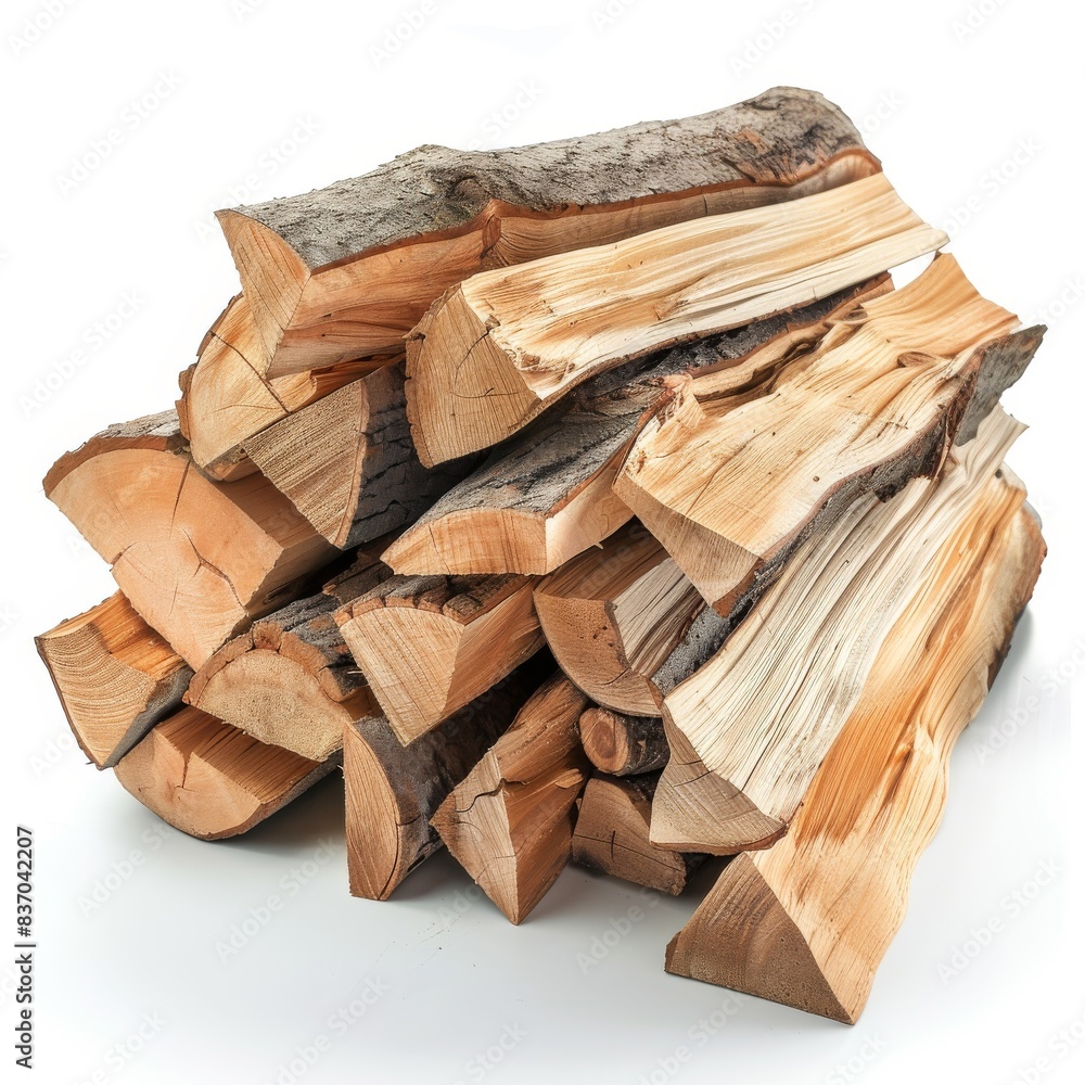 Stack of Split Firewood Logs on a White Background Stack of Split Firewood Logs on a White Background