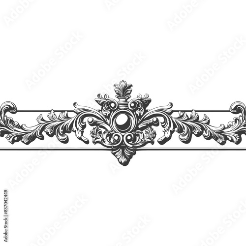 horizontal line divider with Baroque ornament engraving style black color only