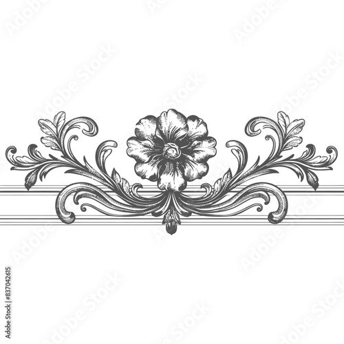 horizontal line divider with Baroque ornament engraving style black color only