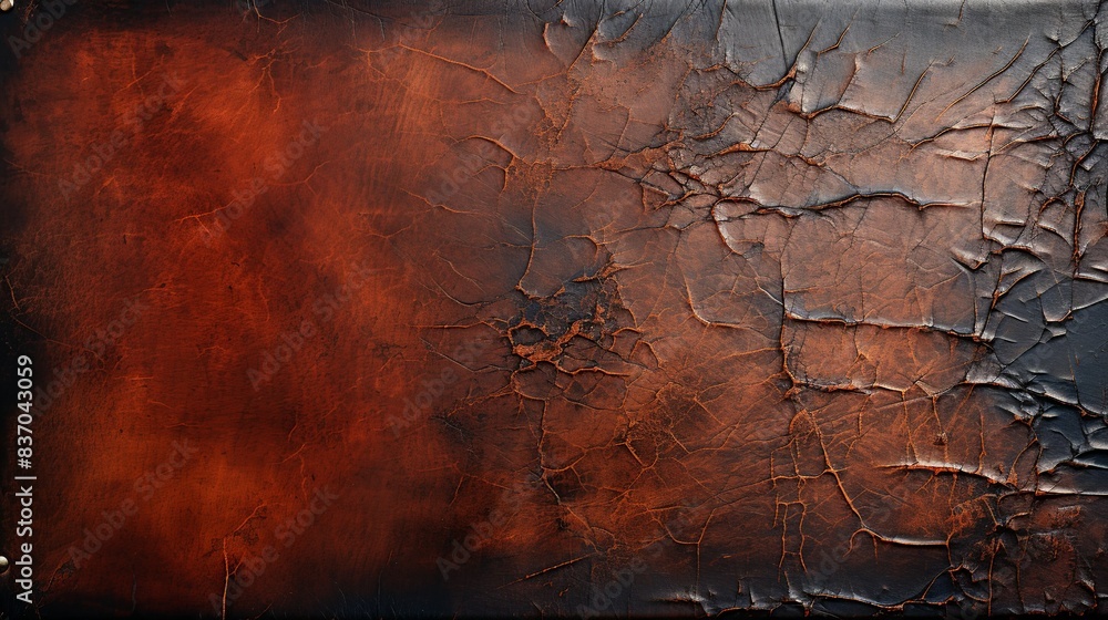 A detailed shot of distressed leather with worn textures and rich ...