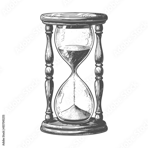 hourglass with engraving style black color only