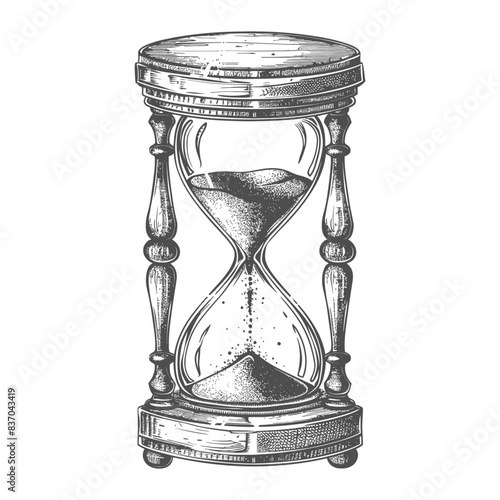 hourglass with engraving style black color only