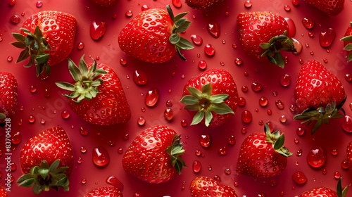 close up of strawberries on red background. generative ai 