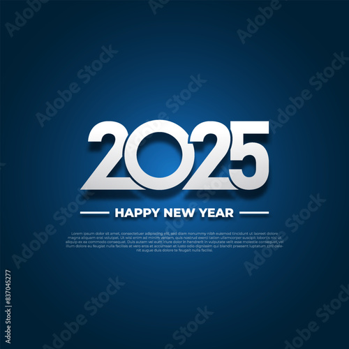 celebration of happy new year 2025 silver number for greeting card poster design on dark blue background