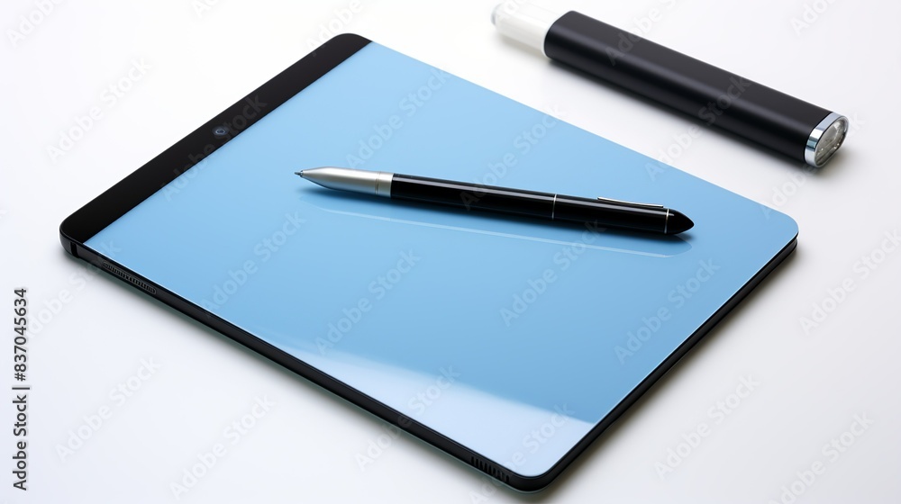 A close-up of a digital tablet with stylus pen and multitouch display, offering creativity and productivity tools for artists, designers, and professionals. Minimal and Simple, A close-up of a digital tablet with stylus pen and multitouch display, offering creativity and productivity tools for artists, designers, and professionals. Minimal and Simple,