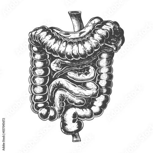 human small intestine with engraving style black color only