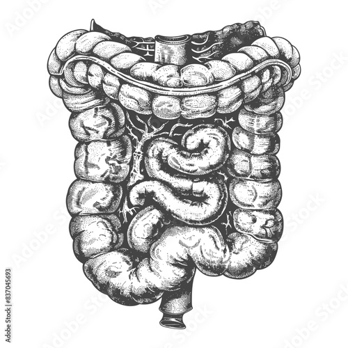 human small intestine with engraving style black color only
