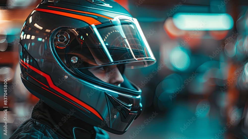 Focused Race Car Driver in Helmet Focused Race Car Driver in Helmet