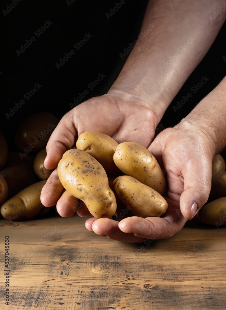 hands with handful of potatoes hands with handful of potatoes