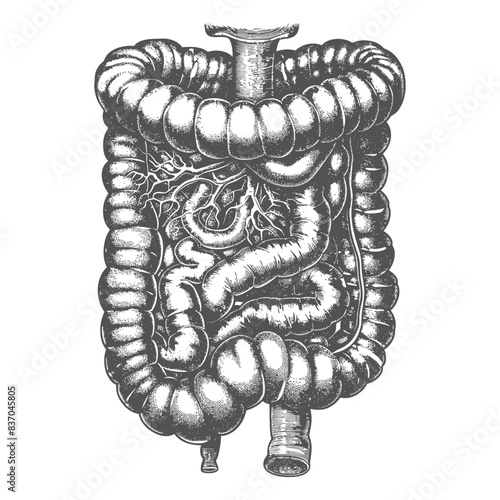 human small intestine with engraving style black color only