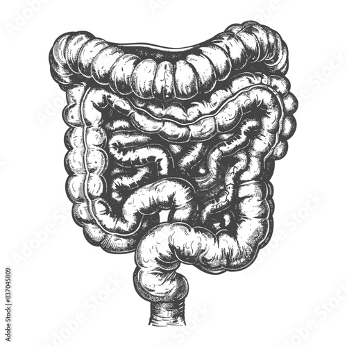 human small intestine with engraving style black color only