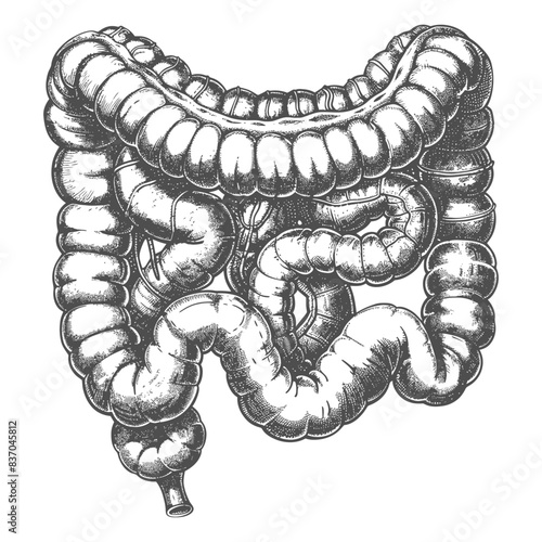 human small intestine with engraving style black color only