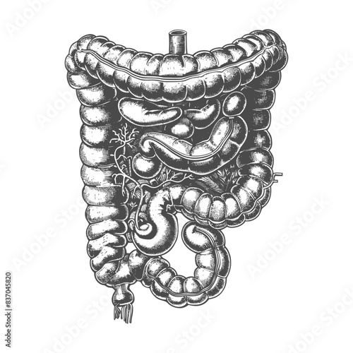 human small intestine with engraving style black color only