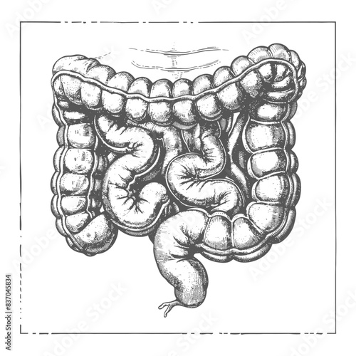 human small intestine with engraving style black color only