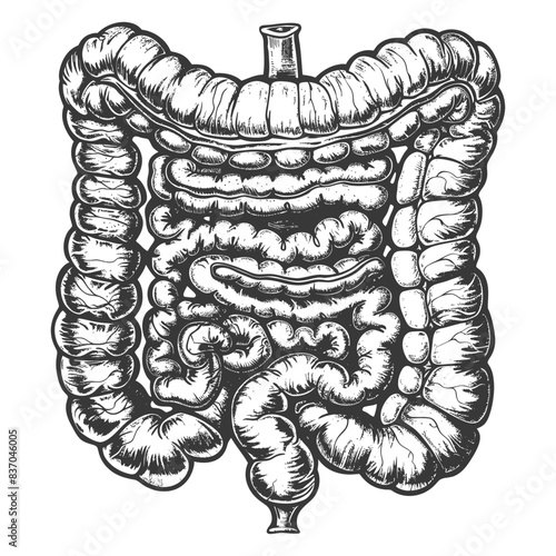 human small intestine with engraving style black color only