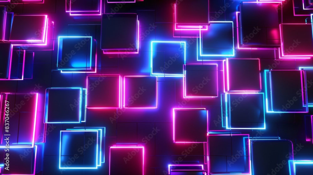 Endless Neon Connectivity. An abstract pattern of endlessly connecting neon squares, symbolizing digital connectivity and network in a vibrant, futuristic style. Endless Neon Connectivity. An abstract pattern of endlessly connecting neon squares, symbolizing digital connectivity and network in a vibrant, futuristic style.