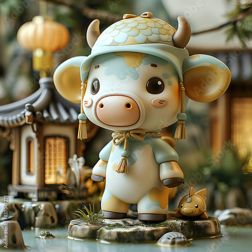 cute 3d render cow chinese new year decoration