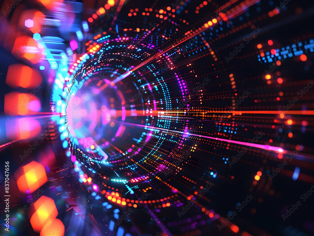 Hyperspace warp speed abstract illustration with vibrant neon lights and dynamic motion. Futuristic digital technology and data concept. Hyperspace warp speed abstract illustration with vibrant neon lights and dynamic motion. Futuristic digital technology and data concept.