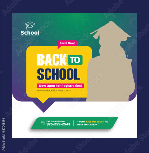 Education Social Media Instagram Post Banner Template, back to school web banner or social media post template design
