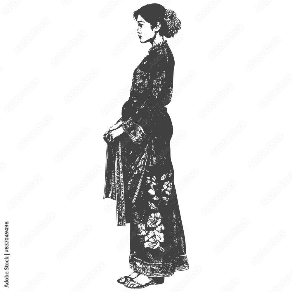 indonesian women wearing kebaya full body with engraving style black color only indonesian women wearing kebaya full body with engraving style black color only