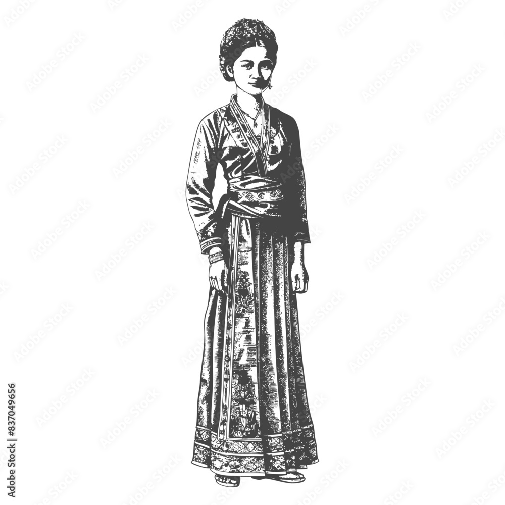 indonesian women wearing kebaya full body with engraving style black color only indonesian women wearing kebaya full body with engraving style black color only