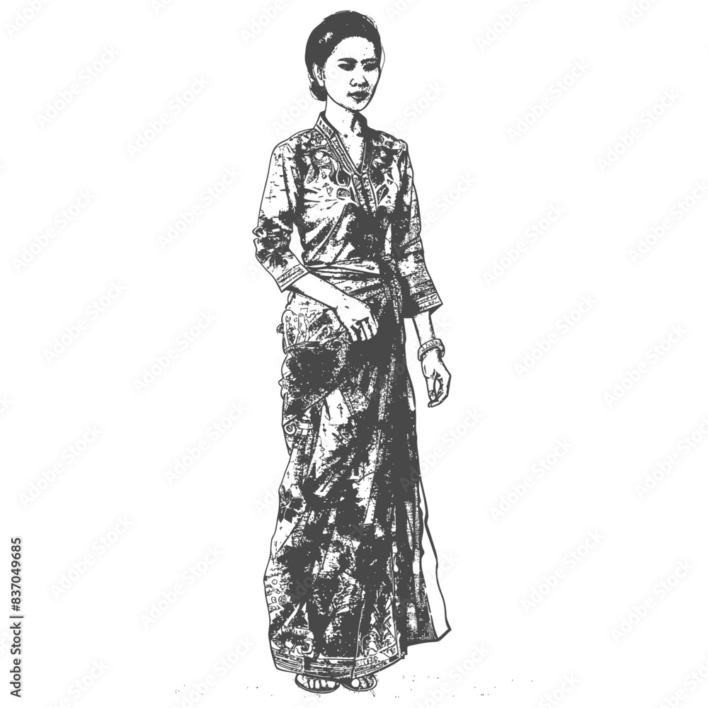 indonesian women wearing kebaya full body with engraving style black color only indonesian women wearing kebaya full body with engraving style black color only