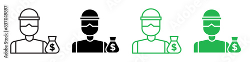 Robber icon depicting criminal activity and theft prevention, perfect for security services, crime prevention programs, and law enforcement