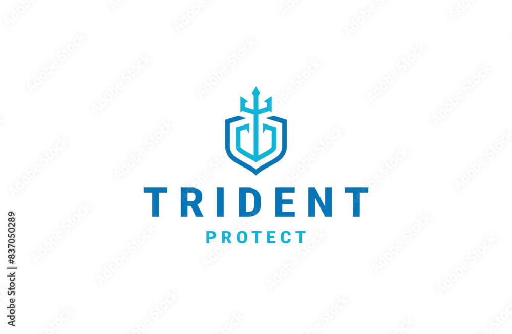 Trident with shield logo icon design template flat vector Trident with shield logo icon design template flat vector