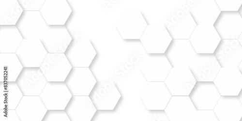  Vector pattern with hexagonal white and gray technology line paper background. Hexagonal 3d grid tile and mosaic structure mess cell. white and gray hexagon honeycomb geometric copy space.