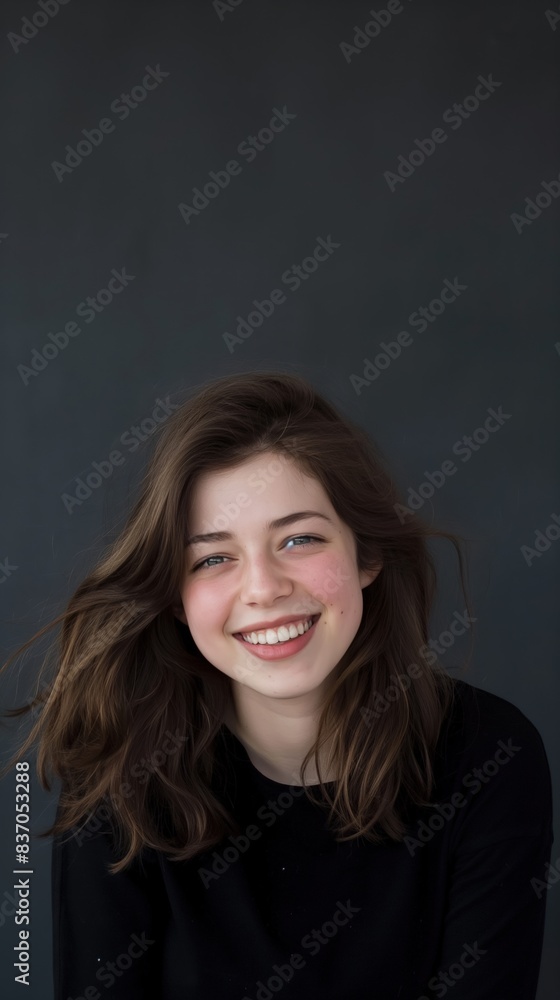 A young woman with brown hair smiles at the camera A young woman with brown hair smiles at the camera