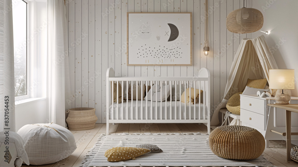 Obraz premium Scandinavian-inspired nursery poster with organic shapes and neutral colors
