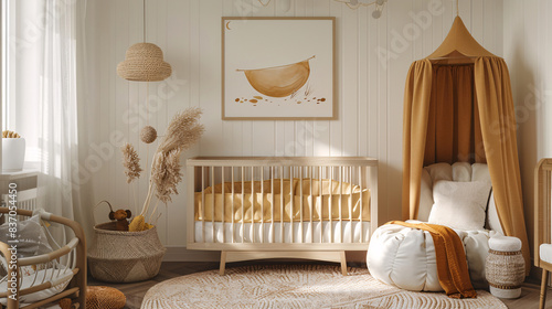 Scandinavian-inspired nursery wall art with minimalistic design and warm tones