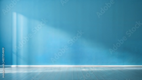 Cool Blue Blur: A minimalist Cool Blue blurred background with gentle shadows on the floor and wall, perfect for product display. 