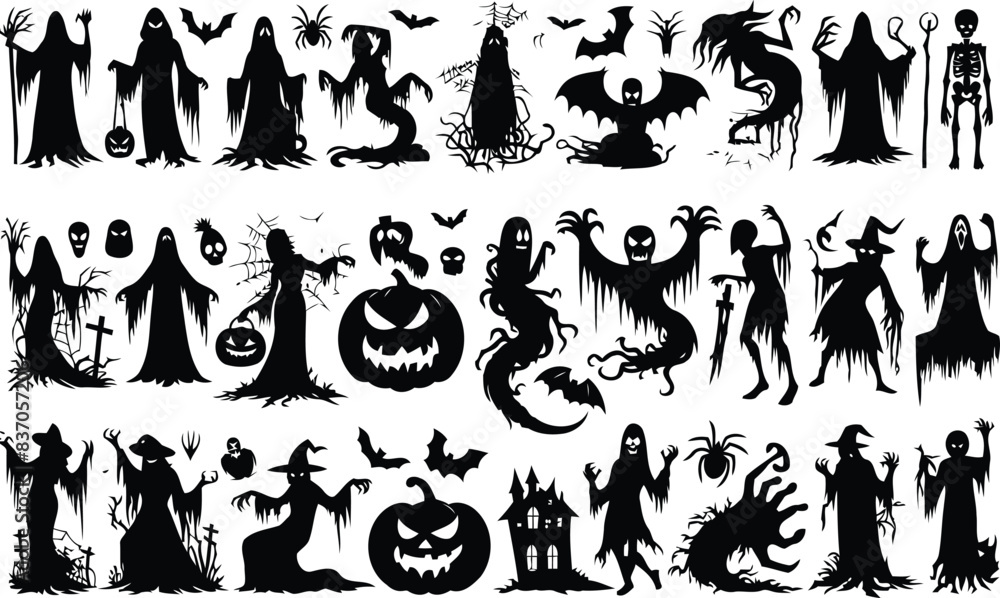 Fototapeta premium Vector Spooky Halloween Silhouettes Sublimation collection in different poses