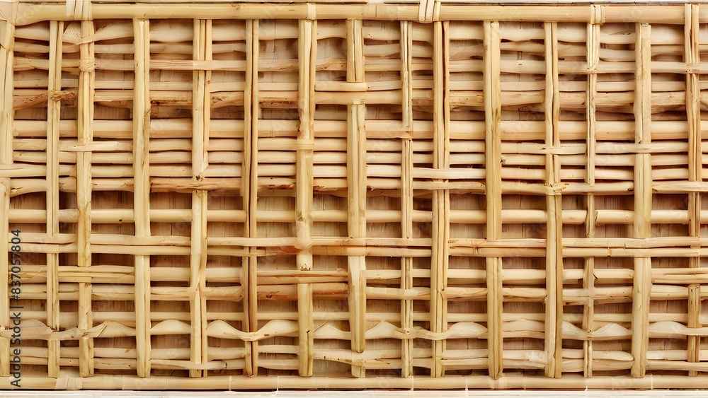 Woven Bamboo and Wicker Basket Texture on Parquet Floor Woven Bamboo and Wicker Basket Texture on Parquet Floor