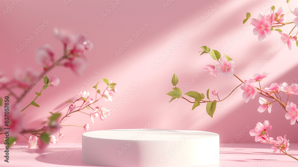 pink cherry tree product mock-up for beauty, perfume and fashion items, created with generative AI technology pink cherry tree product mock-up for beauty, perfume and fashion items, created with generative AI technology