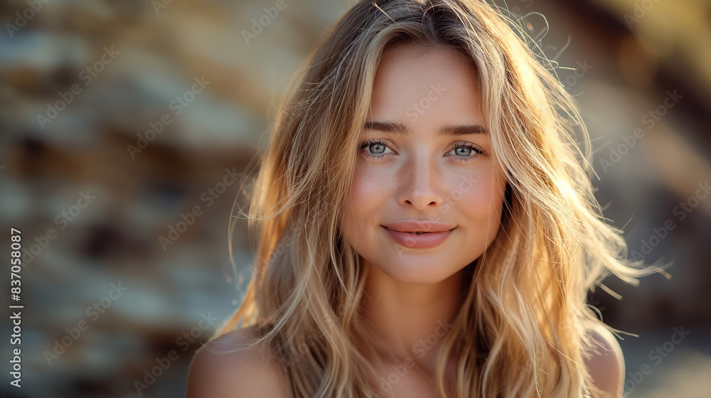 Portrait of a young smiling woman with long blond hair Portrait of a young smiling woman with long blond hair