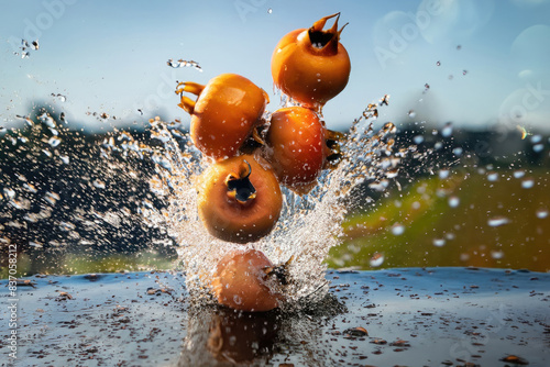 fresh medlars with splash of water photo