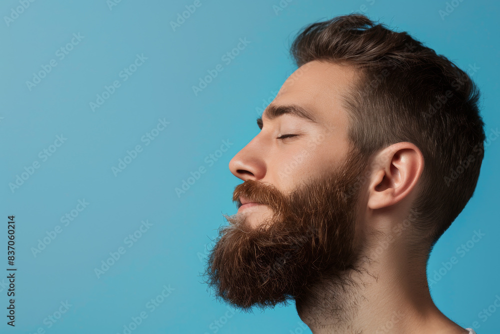 Fototapeta premium A close up of a man with beard and closed eyes looking to a side